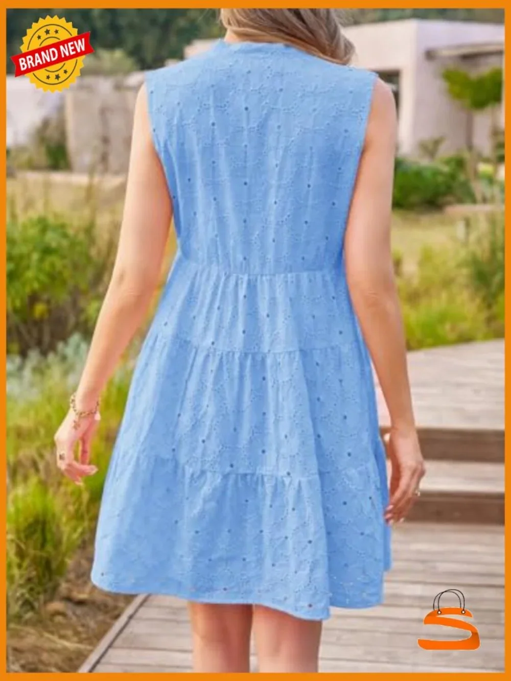 V Neck Eyelet Lace Mini Sundress Babydoll Hollow Out Swing Beach Casual Dress - Picture 3 of 6